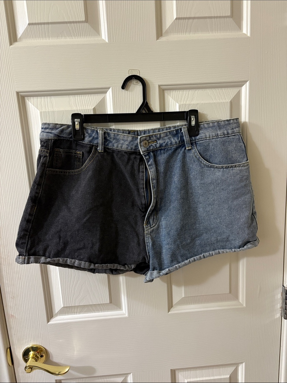 SHEIN Two-Tone Denim Shorts in Black & Light Blue